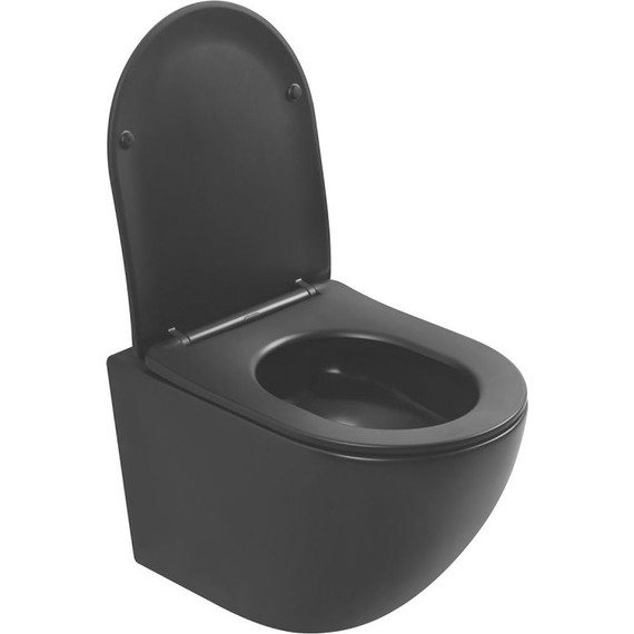 Унитаз подвесной безободковый Abber Bequem AC1100TMB с крышкой микролифт, чёрный матовый (система смыва Торнадо), Цвет производителя: чёрный матовый - фото 4
