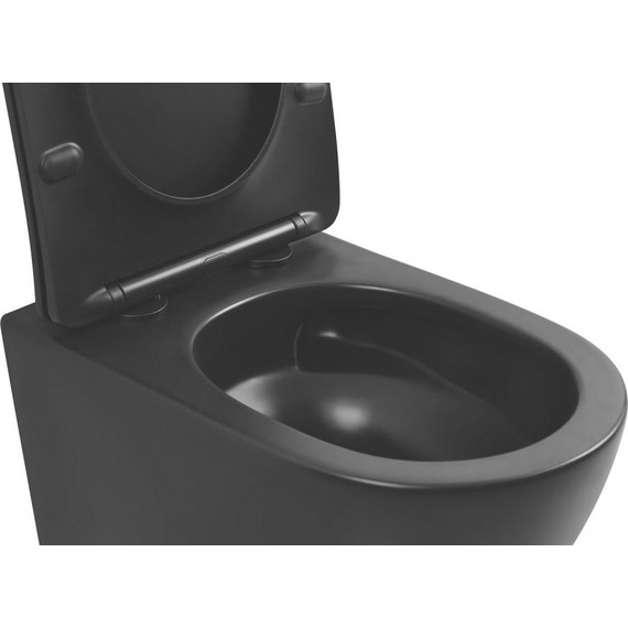 Унитаз подвесной безободковый Abber Bequem AC1100TMB с крышкой микролифт, чёрный матовый (система смыва Торнадо), Цвет производителя: чёрный матовый - фото 5