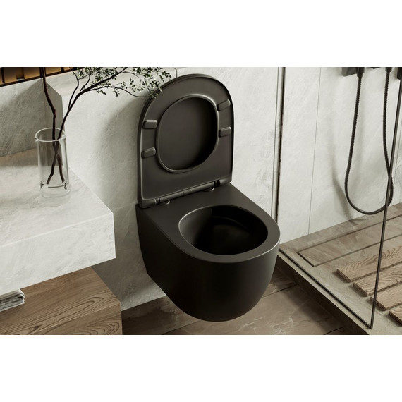 Унитаз подвесной безободковый Abber Bequem AC1100TMB с крышкой микролифт, чёрный матовый (система смыва Торнадо), Цвет производителя: чёрный матовый - фото 9