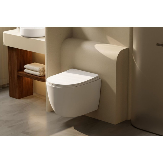 Унитаз подвесной безободковый Abber Bequem AC1100TMW с крышкой микролифт, белый матовый (система смыва Торнадо), Цвет производителя: белый матовый - фото 8