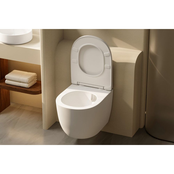 Унитаз подвесной безободковый Abber Bequem AC1100TMW с крышкой микролифт, белый матовый (система смыва Торнадо), Цвет производителя: белый матовый - фото 9