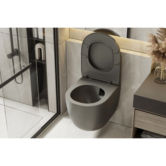 Унитаз подвесной безободковый Abber Bequem AC1101TMG с крышкой микролифт, серый матовый (система смыва Торнадо) - фото, картинка 9 Унитаз подвесной безободковый Abber Bequem AC1101TMG с крышкой микролифт, серый матовый (система смыва Торнадо) - фото 9