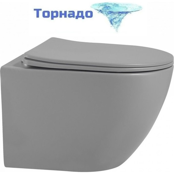Унитаз подвесной безободковый Abber Bequem AC1101TMG с крышкой микролифт, серый матовый (система смыва Торнадо) - фото 