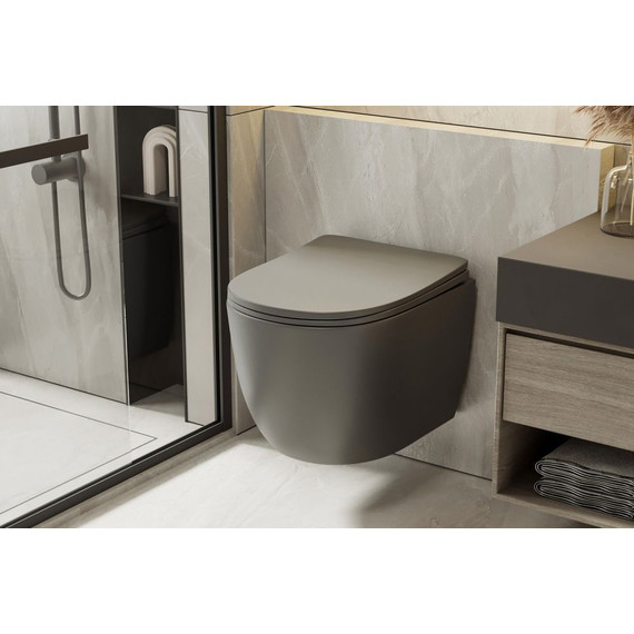 Унитаз подвесной безободковый Abber Bequem AC1101TMG с крышкой микролифт, серый матовый (система смыва Торнадо) - фото, картинка 8 Унитаз подвесной безободковый Abber Bequem AC1101TMG с крышкой микролифт, серый матовый (система смыва Торнадо) - фото 8