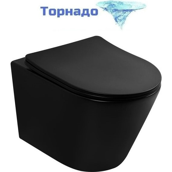 Унитаз подвесной безободковый Abber Bequem AC1102TMB с крышкой микролифт, чёрный матовый (система смыва Торнадо), Цвет производителя: чёрный матовый - фото 