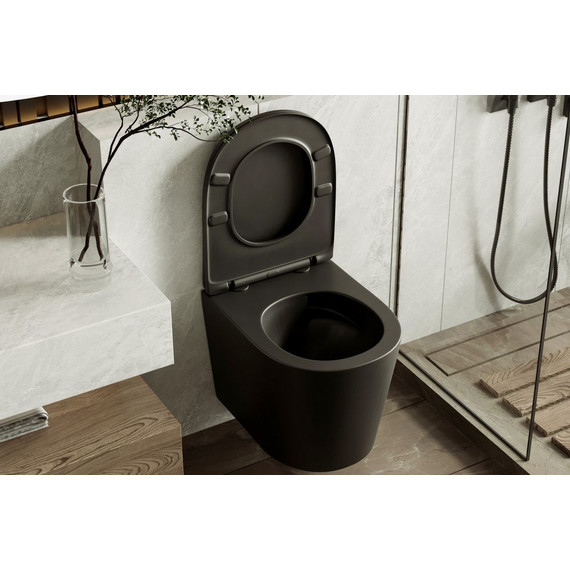 Унитаз подвесной безободковый Abber Bequem AC1102TMB с крышкой микролифт, чёрный матовый (система смыва Торнадо), Цвет производителя: чёрный матовый - фото 9
