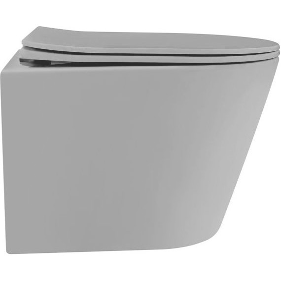 Унитаз подвесной безободковый Abber Bequem AC1102TMG с крышкой микролифт, серый матовый (система смыва Торнадо), Цвет производителя: серый - фото 2
