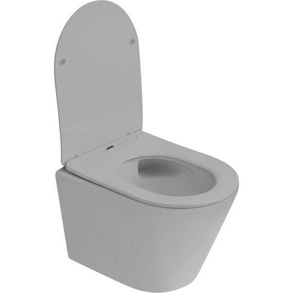 Унитаз подвесной безободковый Abber Bequem AC1102TMG с крышкой микролифт, серый матовый (система смыва Торнадо), Цвет производителя: серый - фото 3