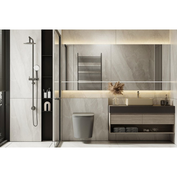 Унитаз подвесной безободковый Abber Bequem AC1102TMG с крышкой микролифт, серый матовый (система смыва Торнадо), Цвет производителя: серый - фото 7