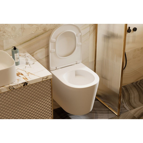 Унитаз подвесной безободковый Abber Bequem AC1102TMW с крышкой микролифт, белый матовый (система смыва Торнадо), Цвет производителя: белый матовый - фото 9