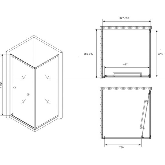 Душевое ограждение Abber Schwarzer Diamant 90x90 см AG0A090, хром/прозрачное - фото 4