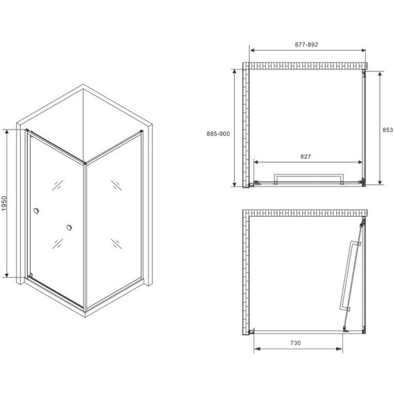 Душевое ограждение Abber Schwarzer Diamant 90x90 см AG0A090B, чёрный/прозрачное - фото 4