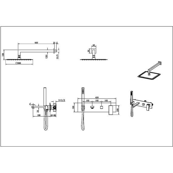 Душевая система для ванны Boheme Qubic 474-GM, графит - фото 2