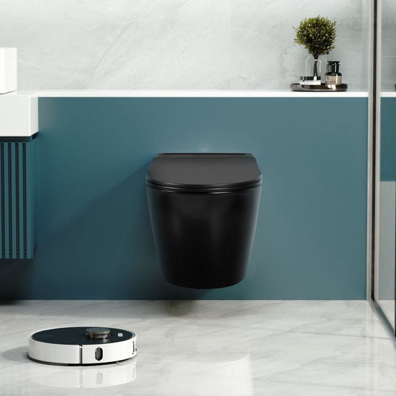 Унитаз подвесной безободковый с импульсным смывом Abber Bequem AC1108PMB с крышкой микролифт, чёрный - фото, картинка 6 Унитаз подвесной безободковый с импульсным смывом Abber Bequem AC1108PMB с крышкой микролифт, чёрный - фото 6