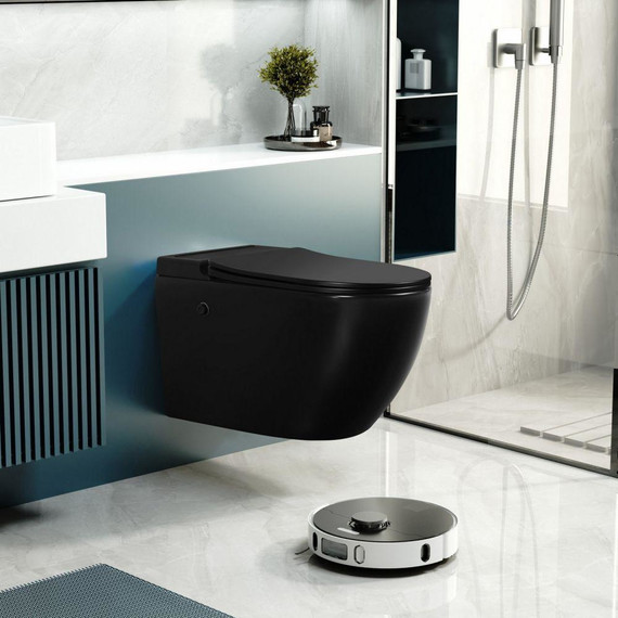 Унитаз подвесной безободковый с импульсным смывом Abber Bequem AC1108PMB с крышкой микролифт, чёрный - фото, картинка 7 Унитаз подвесной безободковый с импульсным смывом Abber Bequem AC1108PMB с крышкой микролифт, чёрный - фото 7