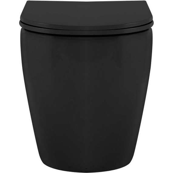 Унитаз приставной безободковый Abber Bequem AC1111TMB с крышкой микролифт, чёрный (выпуск горизонтальный), Цвет производителя: чёрный - фото 3