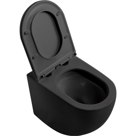 Унитаз приставной безободковый Abber Bequem AC1111TMB с крышкой микролифт, чёрный (выпуск горизонтальный), Цвет производителя: чёрный - фото 4