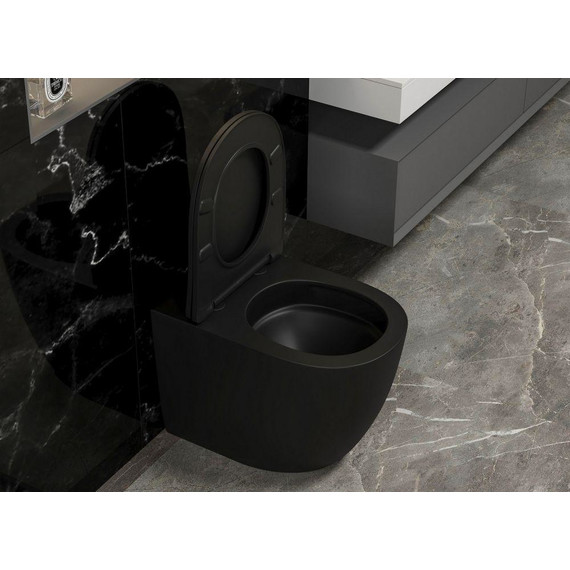 Унитаз приставной безободковый Abber Bequem AC1111TMB с крышкой микролифт, чёрный (выпуск горизонтальный), Цвет производителя: чёрный - фото 7