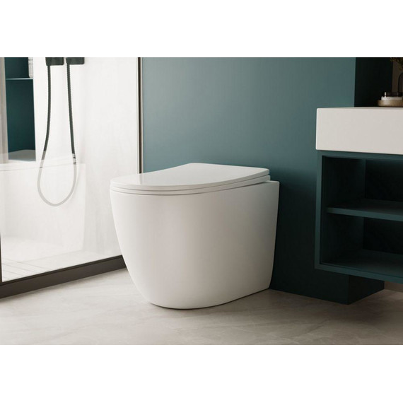 Унитаз приставной безободковый Abber Bequem AC1111TMW с крышкой микролифт, белый матовый (выпуск горизонтальный), Цвет производителя: белый матовый - фото 6