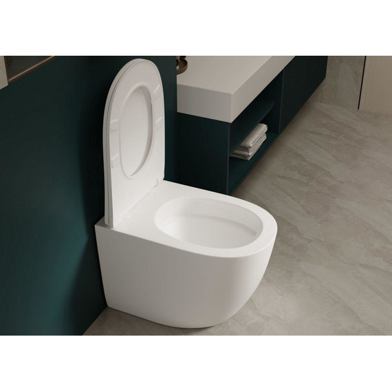 Унитаз приставной безободковый Abber Bequem AC1111TMW с крышкой микролифт, белый матовый (выпуск горизонтальный), Цвет производителя: белый матовый - фото 7