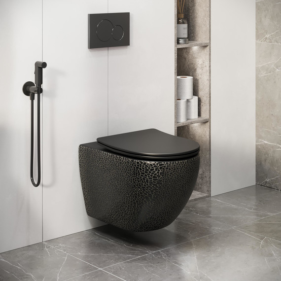 Унитаз подвесной безободковый Grossman Color GR-4411BBLS с крышкой микролифт, чёрный с текстурой крокодила, Цвет производителя: чёрный - фото 5