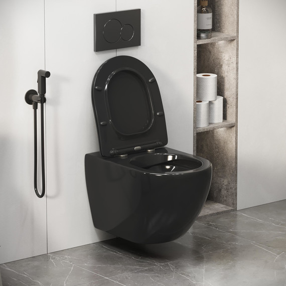 Унитаз подвесной безободковый Grossman Color GR-4411blackS с крышкой микролифт, чёрный глянцевый, Цвет производителя: чёрный глянцевый - фото 7