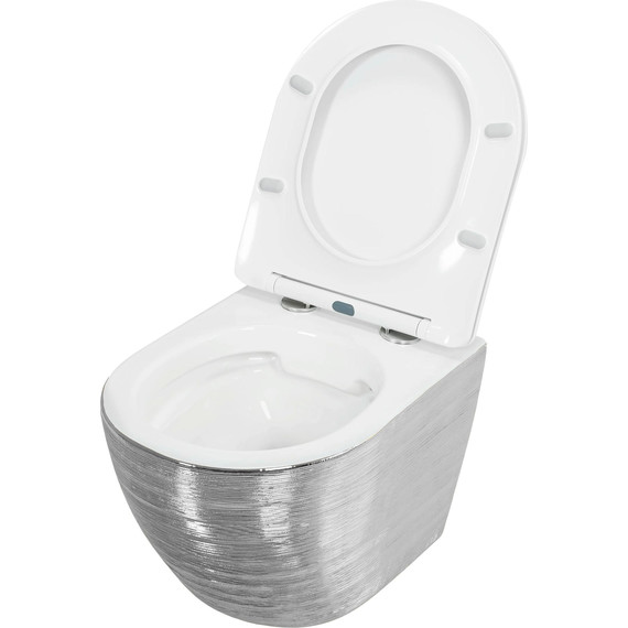 Унитаз подвесной безободковый Grossman GR-4455SWS с крышкой микролифт, серебро - фото 4