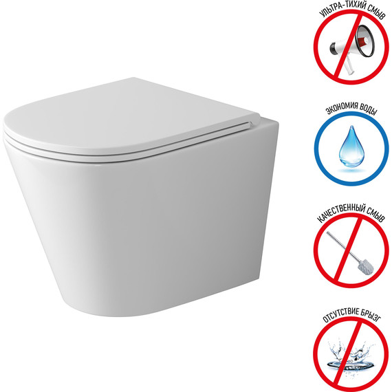 Унитаз подвесной безободковый Grossman GR-4478SQ с крышкой микролифт (Система смыва торнадо), Цвет производителя: белый - фото 3