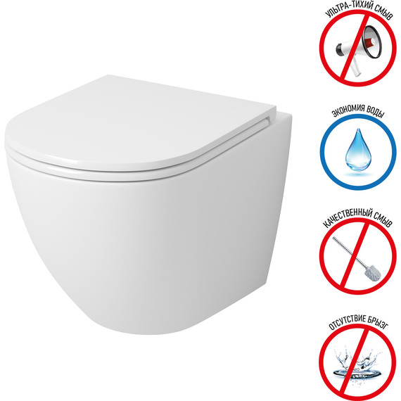 Унитаз подвесной безободковый Grossman GR-4455MSQ с крышкой микролифт, белый матовый (Система смыва торнадо) - фото 3