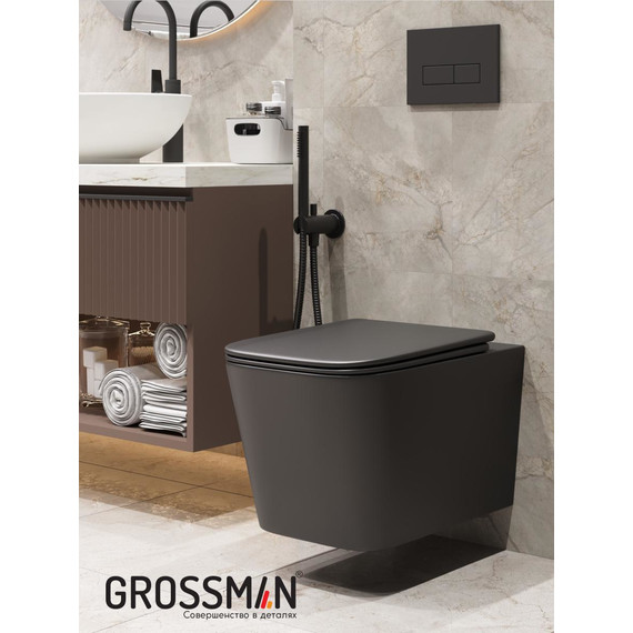 Унитаз подвесной безободковый Grossman GR-4404BMSQ с крышкой микролифт, чёрный матовый (Система смыва торнадо), Цвет производителя: чёрный матовый - фото 11