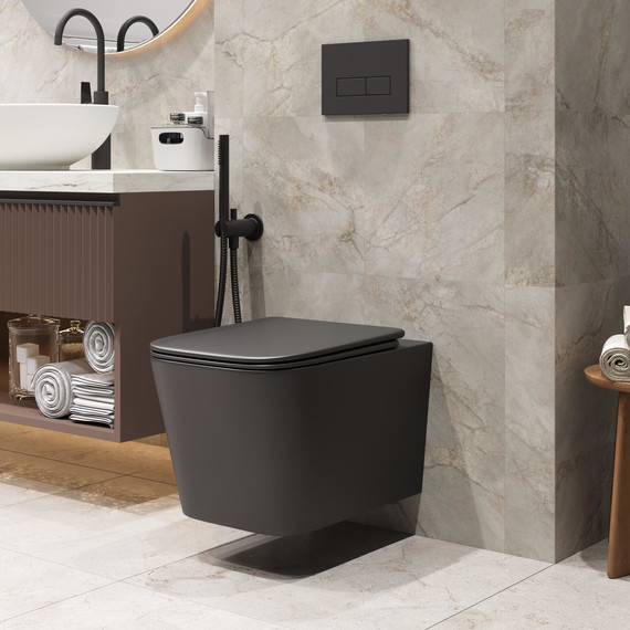 Унитаз подвесной безободковый Grossman GR-4404BMSQ с крышкой микролифт, чёрный матовый (Система смыва торнадо), Цвет производителя: чёрный матовый - фото 12