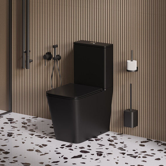 Унитаз-компакт безободковый Grossman GR-4418BMSQ с крышкой микролифт, чёрный матовый (Система смыва торнадо), Цвет производителя: чёрный матовый - фото 10