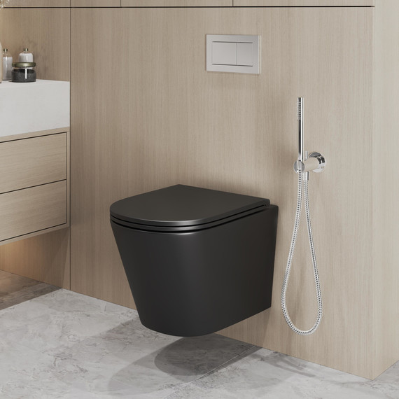 Унитаз подвесной безободковый Grossman GR-4478BMSQ с крышкой микролифт, чёрный матовый (Система смыва торнадо), Цвет производителя: чёрный матовый - фото 17