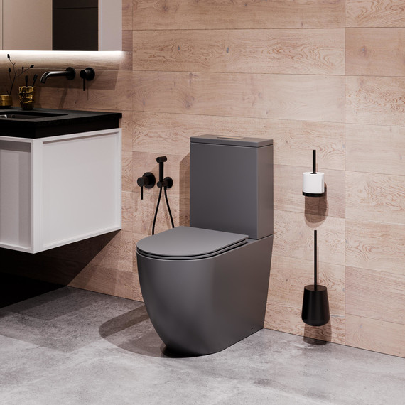 Унитаз-компакт безободковый Grossman GR-4494GMSQ с крышкой микролифт, серый матовый (Система смыва торнадо), Цвет производителя: серый матовый - фото 10