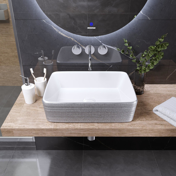 Раковина-чаша Grossman Color 48 см GR-3016SW, серебро/белый - фото, картинка 3 Раковина-чаша Grossman Color 48 см GR-3016SW, серебро/белый - фото 3