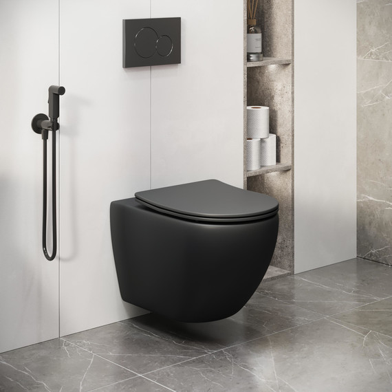 Унитаз подвесной безободковый Grossman GR-4411BMSQ с крышкой микролифт, чёрный матовый (Система смыва торнадо), Цвет производителя: чёрный матовый - фото 7