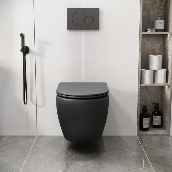 Унитаз подвесной безободковый Grossman GR-4411BMSQ с крышкой микролифт, чёрный матовый (Система смыва торнадо), Цвет производителя: чёрный матовый - фото 8