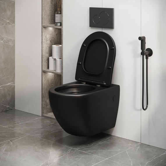 Унитаз подвесной безободковый Grossman GR-4411BMSQ с крышкой микролифт, чёрный матовый (Система смыва торнадо), Цвет производителя: чёрный матовый - фото 9