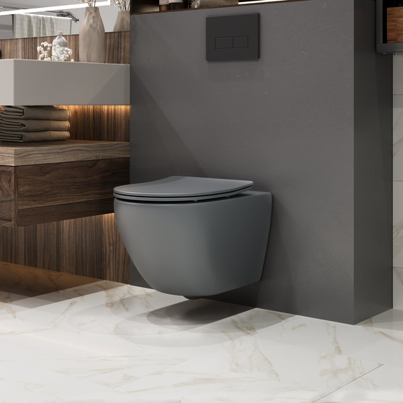 Унитаз подвесной безободковый Grossman GR-4457GMSQ с крышкой микролифт, серый матовый (Система смыва торнадо), Цвет производителя: серый матовый - фото 10