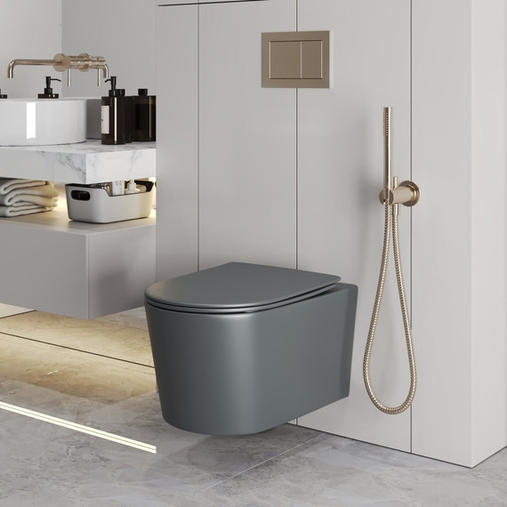 Унитаз подвесной безободковый Grossman GR-4499GMSQ с крышкой микролифт, серый матовый (Система смыва торнадо), Цвет производителя: серый матовый - фото 10