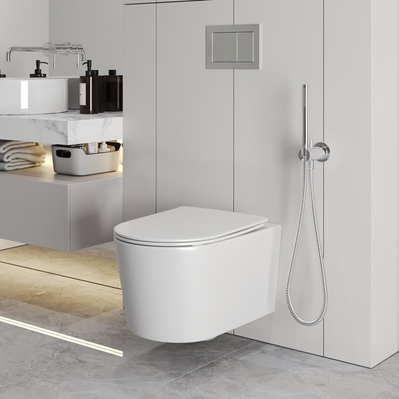 Унитаз подвесной безободковый Grossman GR-4499MSQ с крышкой микролифт, белый матовый (Система смыва торнадо), Цвет производителя: белый матовый - фото 10