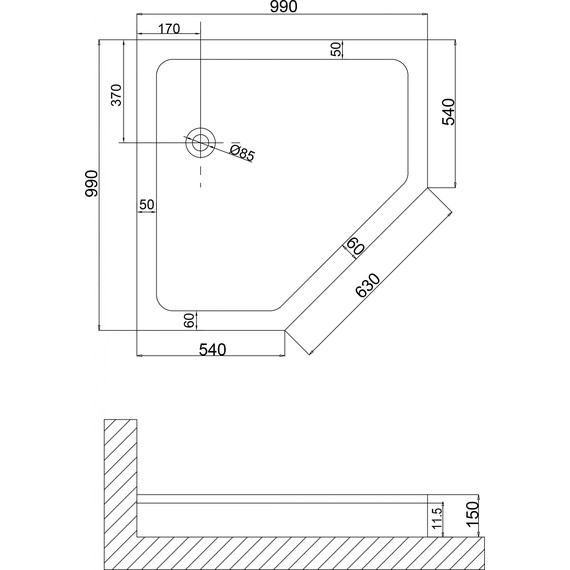 Поддон акриловый Niagara Nova 99x99 см 100100DRUS - фото 2