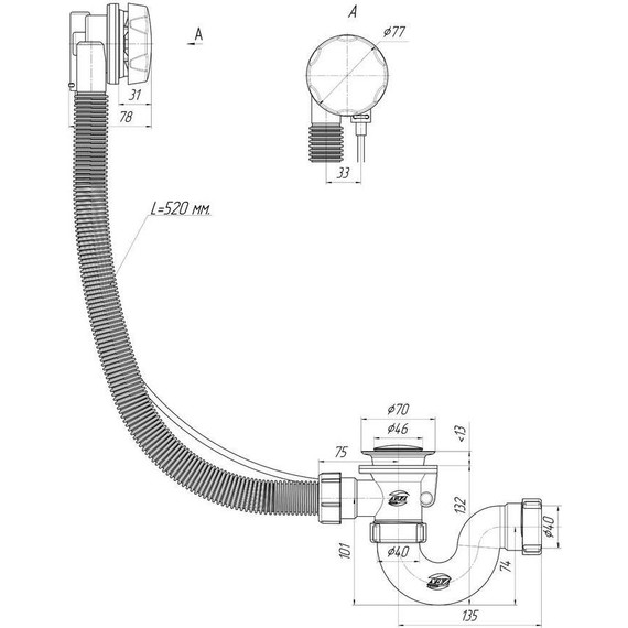 Сифон для ванны полуавтомат Ани Пласт EMS701 - фото, картинка 3 Сифон для ванны полуавтомат Ани Пласт EMS701 - фото 3
