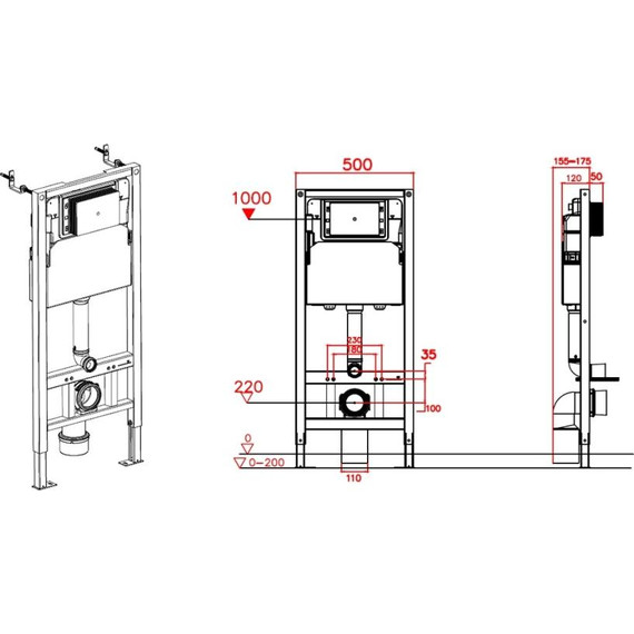 Инсталляция с подвесным безободковым унитазом AN Sky сиденье микролифт, крепление - фото 21