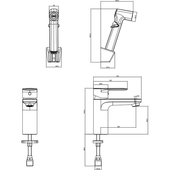 Смеситель для раковины с лейкой для биде Aquatek Ника AQ1812BGM, оружейная сталь - фото 10