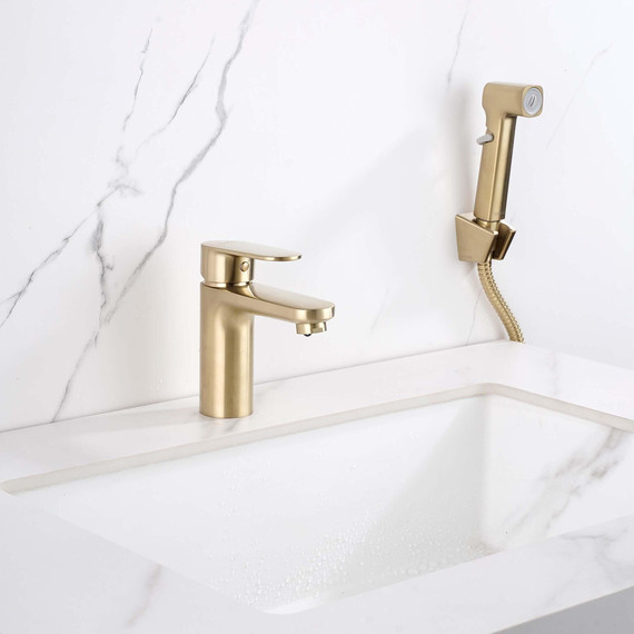 Смеситель для раковины с лейкой для биде Aquatek Ника AQ1812BG, золото - фото 6