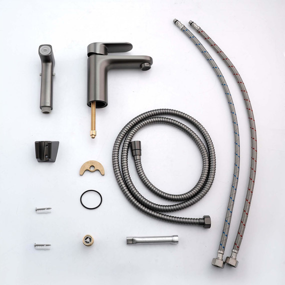 Смеситель для раковины с лейкой для биде Aquatek Ника AQ1812BGM, оружейная сталь - фото 5