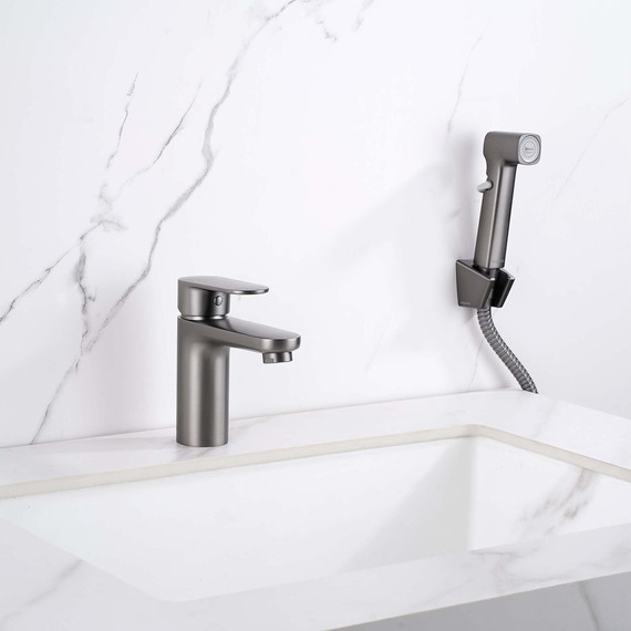 Смеситель для раковины с лейкой для биде Aquatek Ника AQ1812BGM, оружейная сталь - фото 7