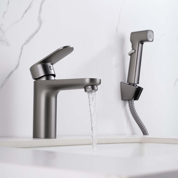 Смеситель для раковины с лейкой для биде Aquatek Ника AQ1812BGM, оружейная сталь - фото 9