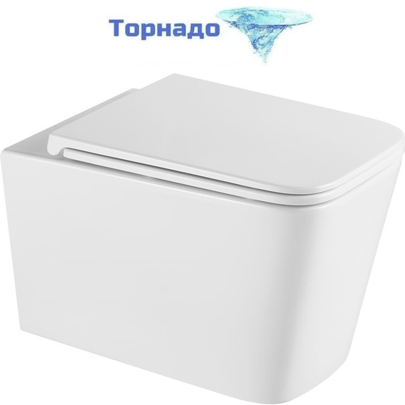 Унитаз подвесной безободковый Grossman GR-4441SQ с крышкой микролифт (Система смыва торнадо), Цвет производителя: белый - фото 